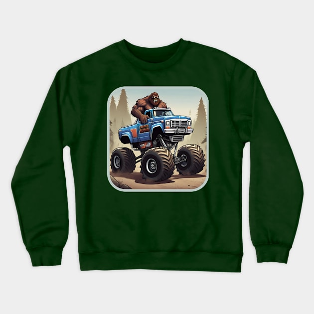 Bigfoot Driving a Monster Truck. Crewneck Sweatshirt by Gone Retrograde